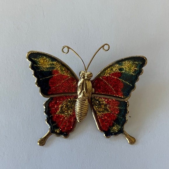 Vintage Gold Tone Multicolor Butterfly Brooch - Picture 2 of 5